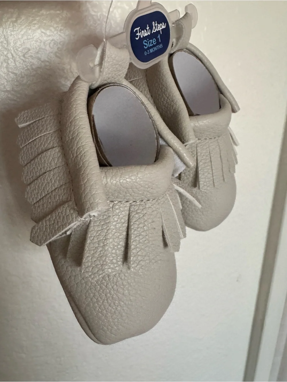 First Steps Cream Fringe Baby Moccasins - Size 1